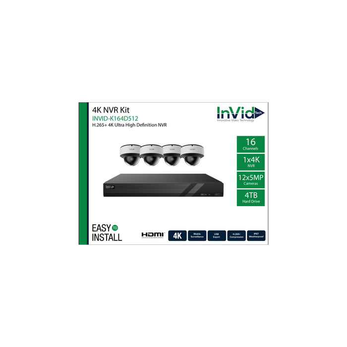 INVID-K164D512: 16 Channel NVR with 4 TB +(12) 5-Megapixel Cameras