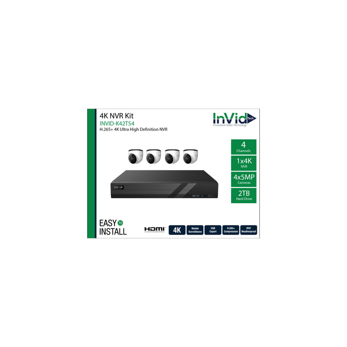 INVID-K42T54: 4 Channel NVR with 2 TB + (4) 5-Megapixel Cameras