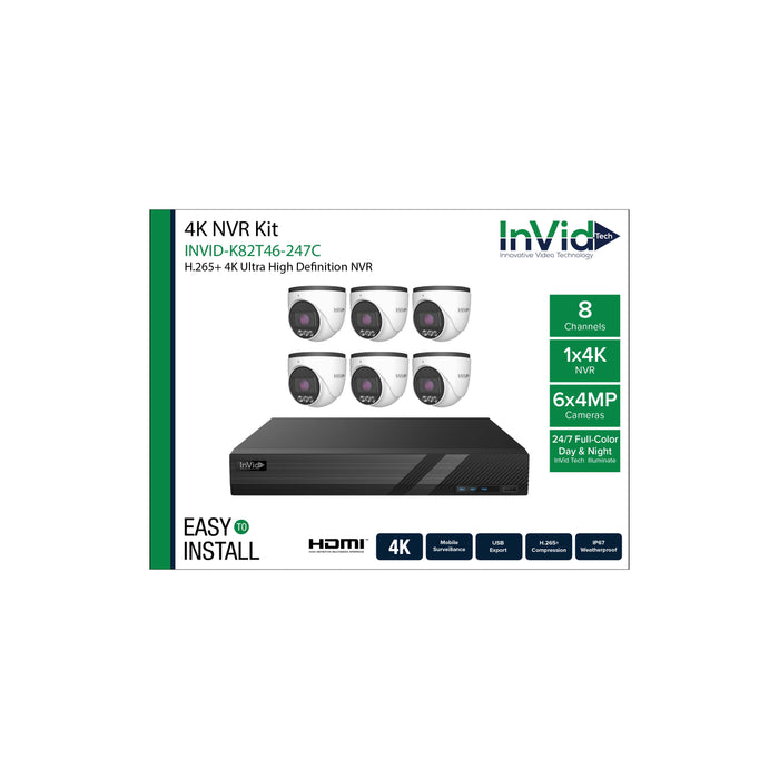 INVID-K82T46-247C: (1) 8 Channel NVR + (6) 4-Megapixel Cameras