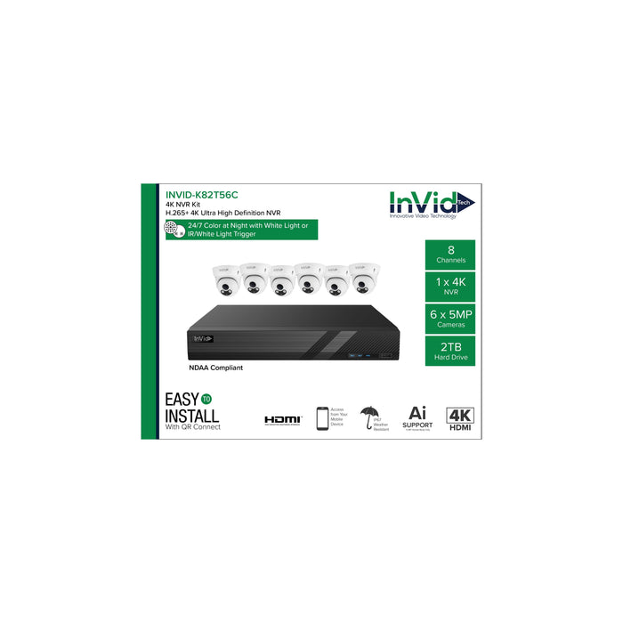 INVID-K82T56C: 8 Channel NVR with 2 TB + (6) 5-Megapixel Cameras