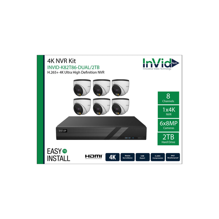 INVID-K82T86-DUAL: (6) 8-Megapixel Turret Cameras with (1) 8 Channel NVR Bundle 