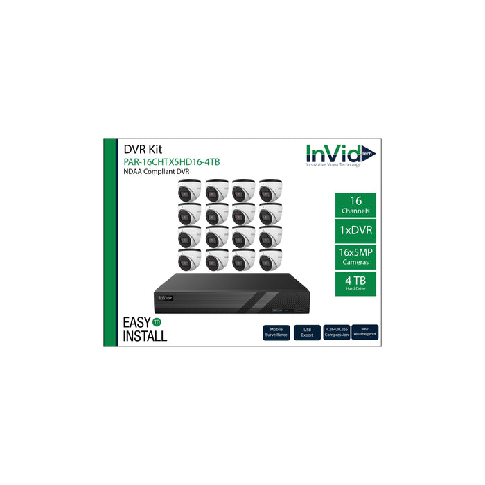 PAR-16CHTX5HD16: (1) 16CH DVR, (16) 5 Megapixel Cameras, 4TB