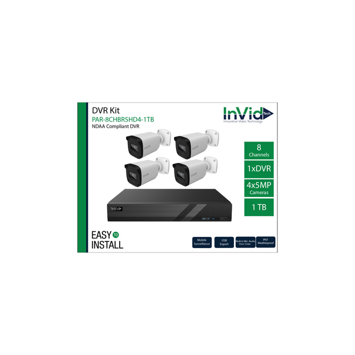 PAR-8CHBR5HD4: (1) 8CH DVR, (4) 5 Megapixel Cameras, 1TB