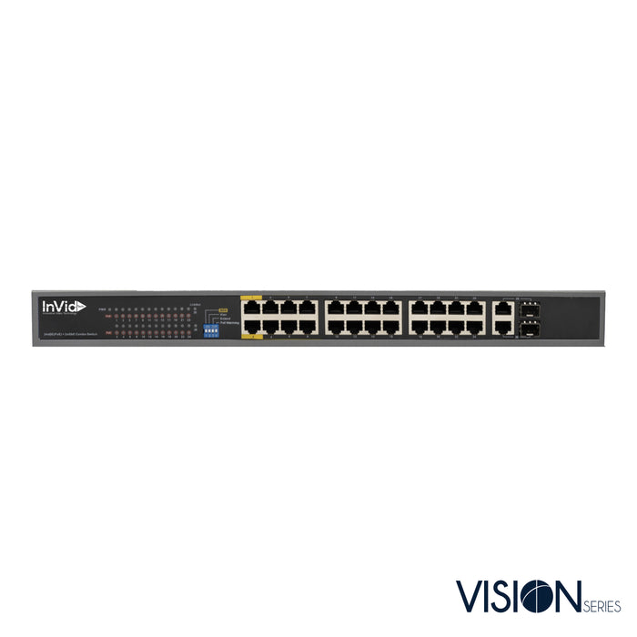 24 Port Black PoE Switch, Model VIS-GIGPOE24-2+, Vision Series. 