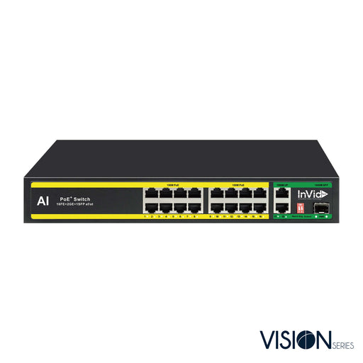 Black 16 Port PoE Switch, Model VIS-POE16-2, Vision Series. 