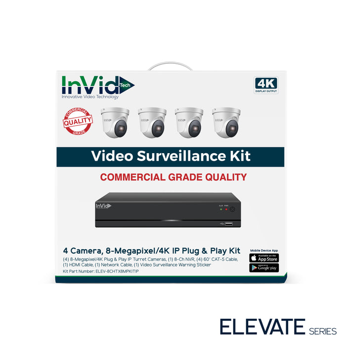 ELEV-8CHTX8MPKITIP: 4 Camera, 8 Megapixel/4K IP Plug & Play Kit