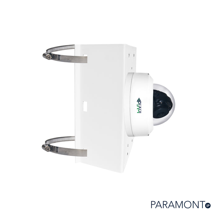 White Pole Mount, Model IPM-POLEVARFIXDOME, With InVidTech Dome Camera,  Paramont Series. 