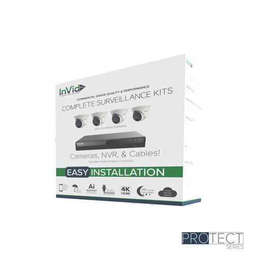 White, Green and Blue Camera and NVR PRTKIT-8MP8CHTX4-2T Kit Part of InVid Tech's Protect Series.