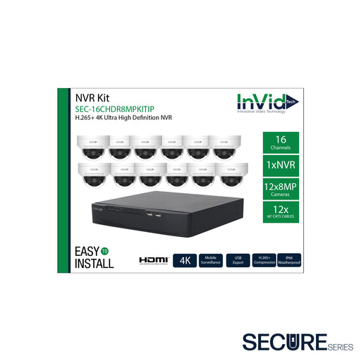 16 Channel NVR with 12 Camera Kit, Model SEC-16CHDR8MPKITIP/12, Secure Series. 